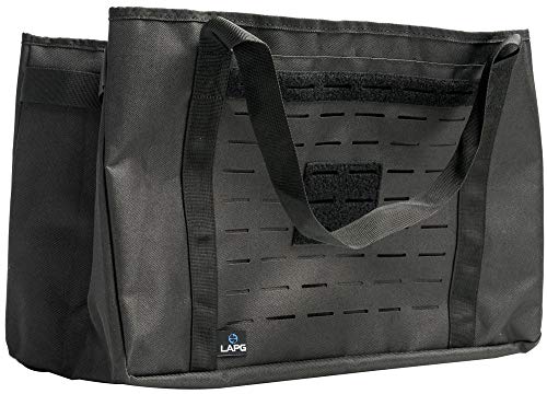 LA Police Gear MOLLE Tactical Collapsible Tote Bag, Large Reusable Foldable Grocery Bag, Lightweight & Durable Multiuse Bag - color: Black