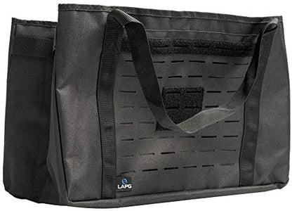LA Police Gear MOLLE Tactical Collapsible Tote Bag, Large Reusable Foldable Grocery Bag, Lightweight & Durable Multiuse Bag - color: Black