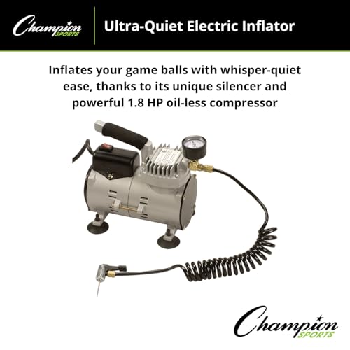 Champion Sports Electric Ball Inflator – Quiet High-PSI Air Compressor & Ball Pump for Sports Balls, 110–120V AC - size: 1/8 HP - 60 PSI (Ultra Quiet)