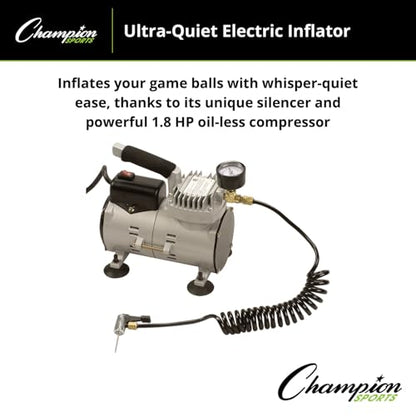Champion Sports Electric Ball Inflator – Quiet High-PSI Air Compressor & Ball Pump for Sports Balls, 110–120V AC - size: 1/8 HP - 60 PSI (Ultra Quiet)