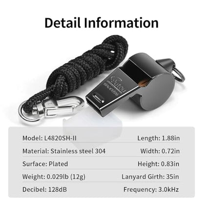 HUTOU Whistle Stainless Steel Coach Sports Whistle with Lanyard, Loud Crisp Sound Whistle Ideal for Coaches, Referees, and Official - color: 2 Packs of Black