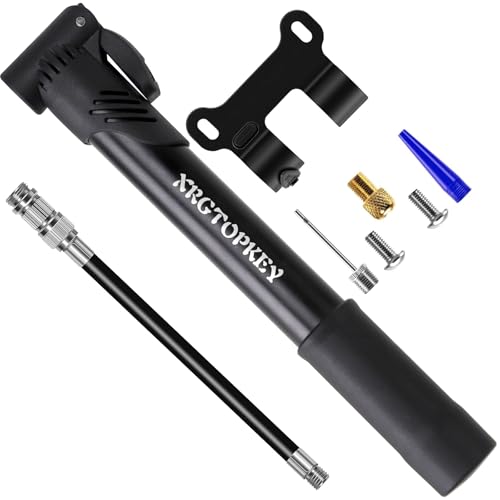 Bike Pump, Mini Bicycle Pump 100 PSI with Dual Valve Schrader Presta, Portable Bike Tire Inflator with Extension Hose & Mounting Bracket for Road Bike, Mountain Bike, Ball and Sports Equipment
