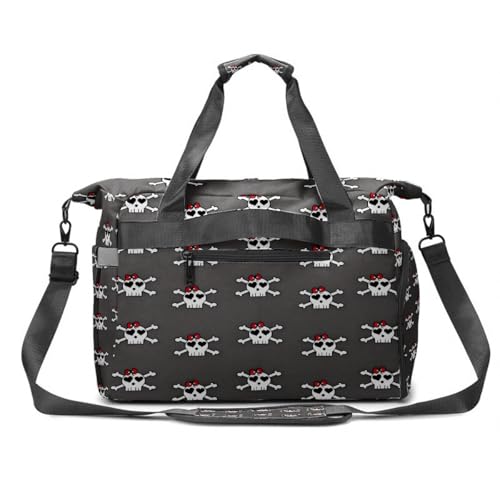 Brown Leopard Print Sports Duffle Bag - Large Gym Bag with Ventilated Shoe Compartment & Front Racket Sleeve, Waterproof Lightweight for Women Men Tennis Pickleball Travel - color: Skull Gray