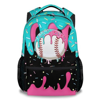 Kids Backpacks - Baseball Backpack for Boys Kids Sports School Bookbag Youth Player Gift 17" Drip Design Schoolbag for Elementary Primary - color: White