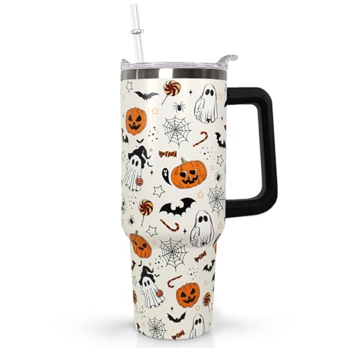 Ceovfoi 40 oz Halloween Pumpkin Tumbler Insulated Stainless Water Bottle Travel Coffee Cup, Water Bottle - Goth Ghost Witch Decor Gift for Women - color: Halloween2