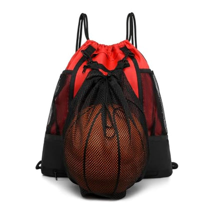 STAY GENT Drawstring Basketball Backpack for Boys, Foldable Soccer Backpack Gym Bag Sackpack Sports Sack with Detachable Ball Mesh Bag for Volleyball Baseball Yoga