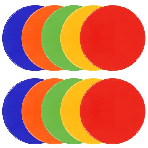 4 Inch & 9 Inch Poly Spot Markers for Gym Floor, Non-Slip Rubber Floor Dots Flat Cones, 6/12/24/60Pcs Agility Markers for Soccer, Basketball, PE Training, Dance & Classroom Activities - style: 10Pcs 9inch 5colors