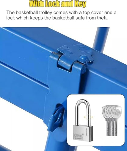 Lockable Ball Storage Cart with Wheels, Heavy Duty Rolling Sports Equipment Organizer Stackable Ball Cage with Lid, Metal Basketballs Footballs Rack for School/Gym(90x80x85cm) - size: 90x80x85cm