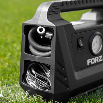 FORZA Electric Ball Pump [230V] – Sports Ball Pump for Fast Inflation – Triple Pressure Gauge [PSI, KPA, & BAR] – EU Plug with UK Adapter