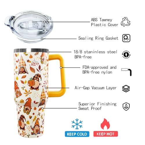 Ceovfoi 40 oz Fall Gnome Tumbler Insulated Stainless Tumbler, Fall Travel Coffee Cup Water Botter, Autumn Fall Gift for Thanksgiving Christmas - color: Fall Gnome