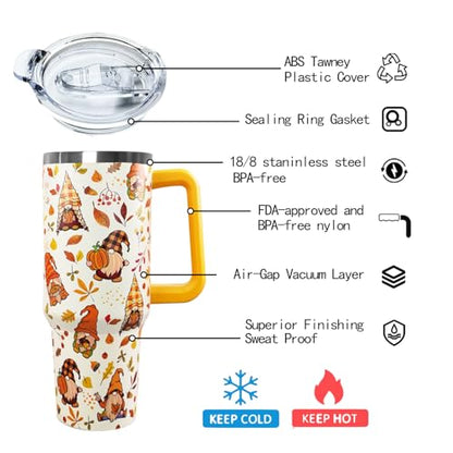 Ceovfoi 40 oz Fall Gnome Tumbler Insulated Stainless Tumbler, Fall Travel Coffee Cup Water Botter, Autumn Fall Gift for Thanksgiving Christmas - color: Fall Gnome