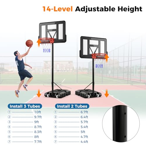 Goplus Portable Basketball Hoop, 10FT Height Adjustable Basketball Goal w/44‘’ Shatterproof Backboard, Outdoor Basketball Stand for Adults Backyard Driveway - style: 4.4-10FT, 14-Level