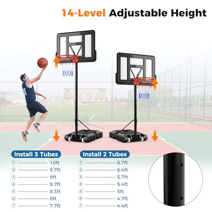 Goplus Portable Basketball Hoop, 10FT Height Adjustable Basketball Goal w/44‘’ Shatterproof Backboard, Outdoor Basketball Stand for Adults Backyard Driveway - style: 4.4-10FT, 14-Level