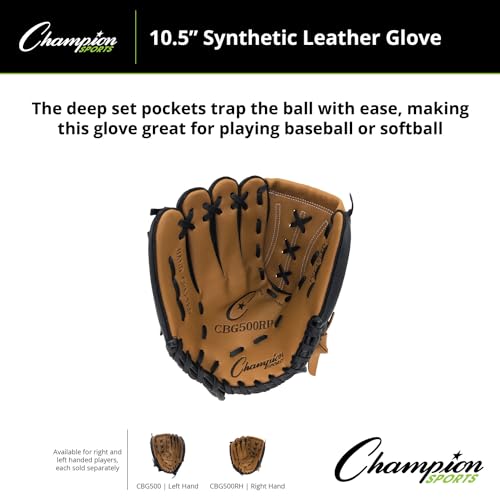 Champion Sports Catcher's Mitt - Synthetic Leather | Deep Pocket and Scoop Toe Design | Adjustable Wrist Strap Closure | Youth Size: 32" | Regular Fit