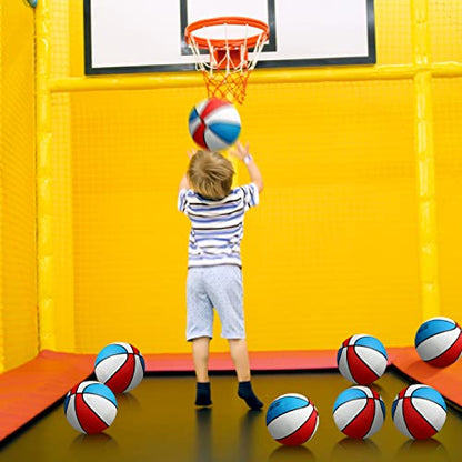 Outus 8 Pack 7 Inch Mini Rubber Basketballs Set Small Basketball with Air Pump Mini Hoop Junior Size 3 Basketballs for Beginner Arcade Games Indoor Outdoor Pool Party Favors(Red White and Blue)