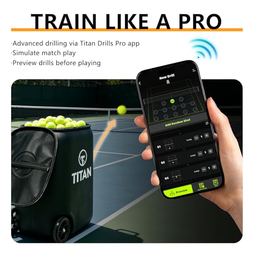 Titan ONE Tennis Ball Machine with 130-Ball Capacity & Internal Oscillation | Remote Control via Free App, 80 MPH Speed, Portable with Trolley Handle & Wheels