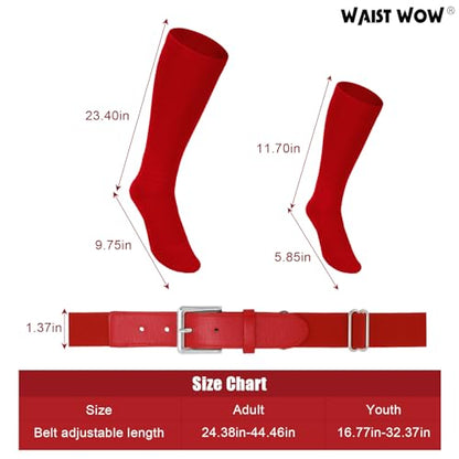 Baseball Belt and Socks Combo Adjustable Softball Belt and Socks Elastic Waist Belt for Youth and Adult - color: Red, size: Youth