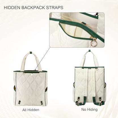 2-in-1 Tennis Tote Bag & Tennis Racket Backpack – Extra-Large Quilted Pickleball Racquet Bags, Water-Resistant & Lightweight for Men & Women - color: White