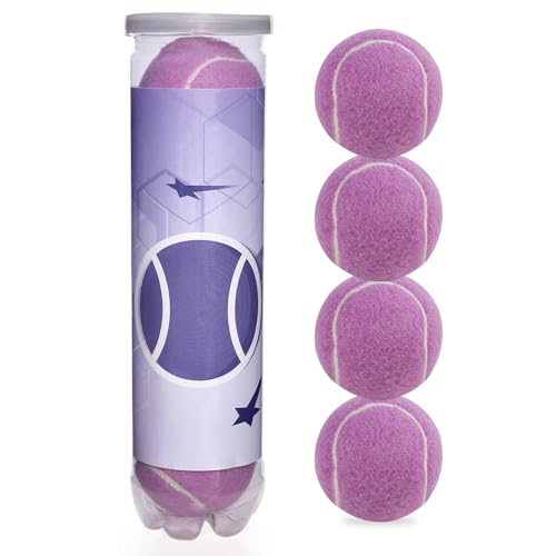 Tennis Balls 3/4 Pack – High Elasticity Training & Practice Balls for Beginners, Durable High-Visibility Colored Balls for Dog Exercise, Ideal for Hard, Clay & Grass Courts - color: Purple-4P