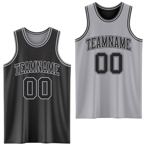 Custom Reversible Basketball Jerseys Men Youth, Personalized Sports Shirts Team Uniforms Printed Name Logo Number - color: Grey and Black