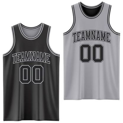 Custom Reversible Basketball Jerseys Men Youth, Personalized Sports Shirts Team Uniforms Printed Name Logo Number - color: Grey and Black