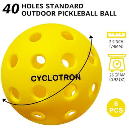 cyclotron 6-Pack Premium Pickleball Balls - USAP Approved, 40 Holes Outdoor/Indoor Pickle Balls with Bag, Perfectly Balanced, High Bounce True Flight, Pickle Ball for Tournament Play - color: yellow