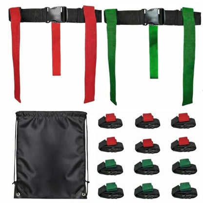 HE Adult Flag Football Belts 40″ Adjustable, Extra-Wide 2″ Heavy-Duty Polypro – American Made Lifetime Waranty Several Colors - color: Red/Green