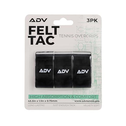 ADV Felttac Pickleball Grip Tape - 3, 6, 12, 30 Pack - Soft, Very Durable, Sweat Absorbing Pickleball Overgrip Tape - Dry & Comfortable Pickleball Paddle Grip Tape - Easy to Use & Easy to Install - color: 3-Pack Black
