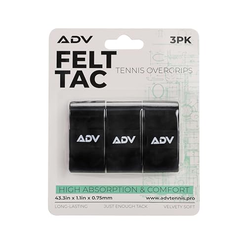 ADV Felttac Pickleball Grip Tape - 3, 6, 12, 30 Pack - Soft, Very Durable, Sweat Absorbing Pickleball Overgrip Tape - Dry & Comfortable Pickleball Paddle Grip Tape - Easy to Use & Easy to Install - color: 3-Pack Black