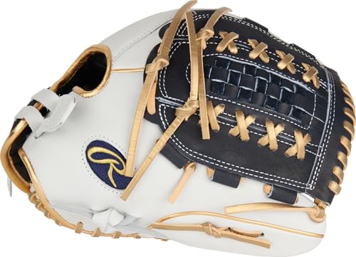 Rawlings | Liberty Advanced Color Series Fastpitch Softball Glove - color: White / Navy / Gold | X-Laced Basket Web, size: 12.5" | Utility