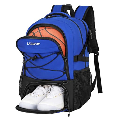 LARIPOP Basketball Backpack Large Basketball Bag with Ball Holder & Shoe Compartment for Youth Adults Men Women - color: Blue