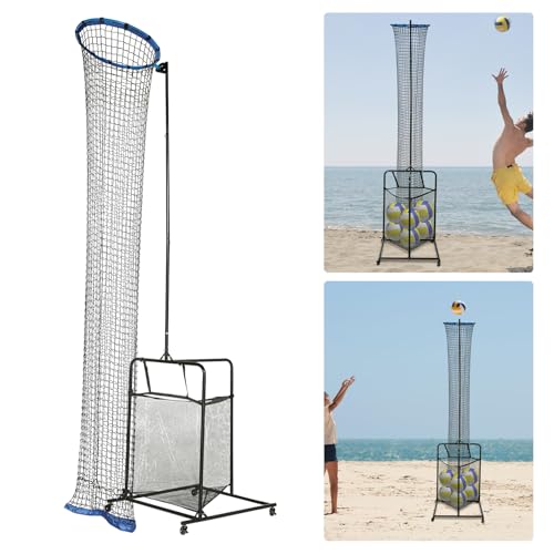 Volleyball Training Net with Ball Bag,Setter Target Net Rebounder,Practice Serve Spike Collect System,Adjustable Height Indoor Outdoor Solo Aid,Foldable Cart Storage for Club School Home Drills