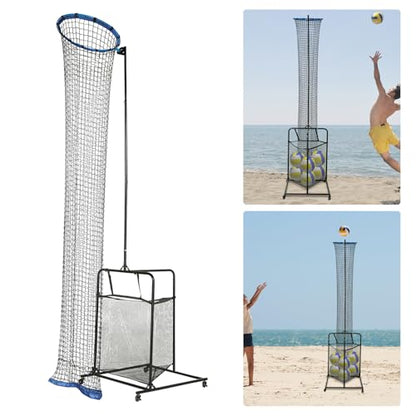 Volleyball Training Net with Ball Bag,Setter Target Net Rebounder,Practice Serve Spike Collect System,Adjustable Height Indoor Outdoor Solo Aid,Foldable Cart Storage for Club School Home Drills