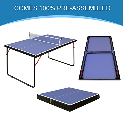 Small Mini Ping Pong Table, Portable Indoor Outdoor Folding Table Tennis Table with 2 Paddles, 3 Balls and Net