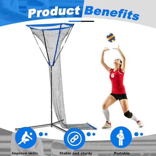 Meooeck 3 x 3 ft Volleyball Setter Trainer Net Volleyball Training Equipment Adjustable Angle, Ideal for Serving, Spiking, Setting, Suitable for Both Indoor and Outdoor Training Sessions