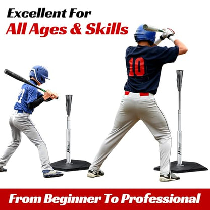 JASCOPRO Batting Tee For Baseball And Softball With Traditional Home Plate Base,Alumium Stem,Handroll Rubber Top,Height Adjustable 24 to 46 inche For kids and Adults,Portable Baseball Tee Softball Tee