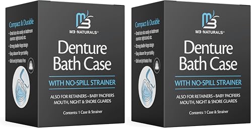 Denture Bath Case and Retainer Case, Denture Bath Cup for Invisalign Retainers Mouthguards Dentures Cleaner Kit with Strainer Spill-Free Portable Retainer Cleaner Case by M3 Naturals (Pack of 2) - size: Bath Case (1 Count) (Pack of 2)