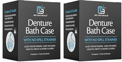 Denture Bath Case and Retainer Case, Denture Bath Cup for Invisalign Retainers Mouthguards Dentures Cleaner Kit with Strainer Spill-Free Portable Retainer Cleaner Case by M3 Naturals (Pack of 2) - size: Bath Case (1 Count) (Pack of 2)
