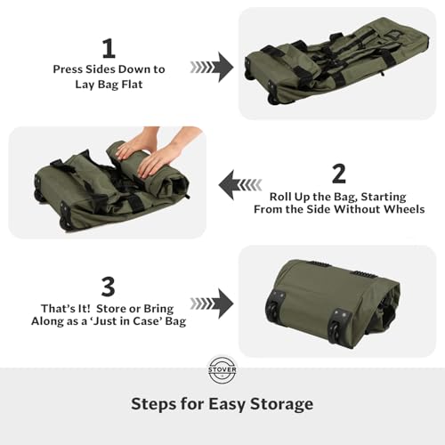 STOVER 45/80/100L Rolling Duffel Bag with Wheels, X-Large Durable Travel Duffle + Toiletry Bag, Heavy Duty, Packable with Shoulder Straps- Use as Luggage or Backpack, Men/Women (Green) - color: Green