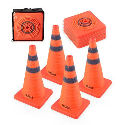 HiGiant [4 Pack] Collapsible Traffic Safety Cones 18 Inch, Orange Pop-up Cones with Reflective Collar, Caution Cones for Road Driving Practice and Parking Lot - size: 18inch