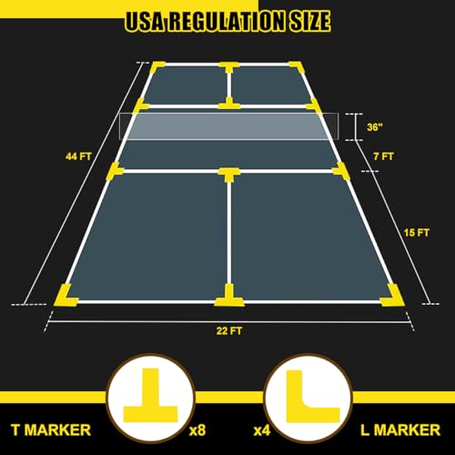 Losbenco Pickleball Net with Wheels Court Lines, Metal Frame & Regulation Size 22FT, 6-in-1 Adjustable Portable Net for Playing Pickleball, Tennis, Volleyball & Soccer Backyard Games