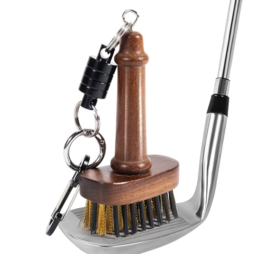 Belongtous Walnut Mini Golf Clubs Scrub Cleaning Brush, Golf Accessories for Men Women Golfers, Retractable Magnetic Detailing Brush with Nylon&Copper Wire Bristle