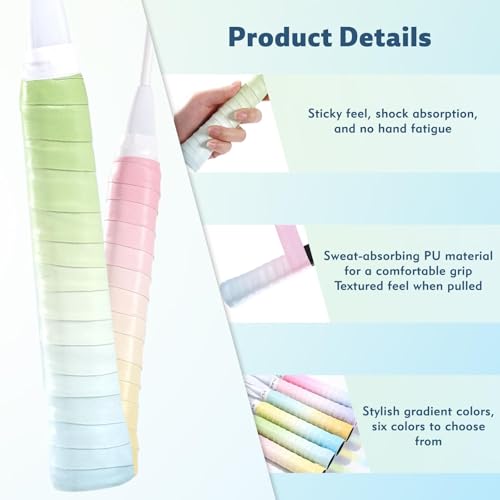 6 Pack Tacky Tennis Racket Grip Tape,Non-Slip Absorbent Tennis Grips Tape,Gradient Color Tennis Racket Grip Tape for Tennis,Pickleball,Badminton,Golf,Baseball Bat - color: Pink