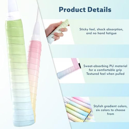 6 Pack Tacky Tennis Racket Grip Tape,Non-Slip Absorbent Tennis Grips Tape,Gradient Color Tennis Racket Grip Tape for Tennis,Pickleball,Badminton,Golf,Baseball Bat - color: Pink