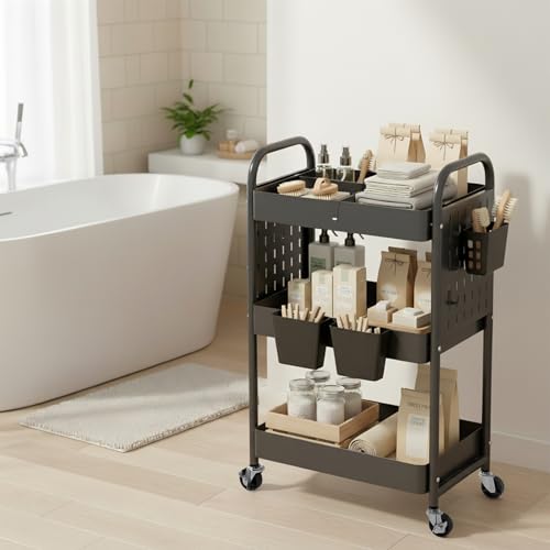 danpinera Craft Cart, Black Rolling Cart with Retractable Dividers & DIY Pegboards for Kitchen, Bedroom, Laundry - color: Black, size: with Dividers