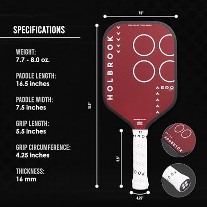 Holbrook Aero Series Edgeless Pickleball Paddle: USAPA Approved, Carbon Fiber Surface, Foam Polypropylene Core, Widened Sweet Spot, Controlled Touch