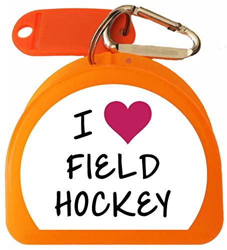 Field Hockey Mouth Guard Case Mouthguard Case, Retainer Case - I Love Field Hockey - color: Orange