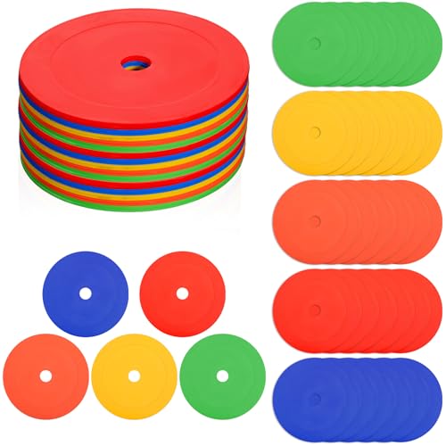 30 Pcs 6 Inch Flat Cones Spot Markers, 5-Color Non-Slip Agility Training Discs for Soccer, Football, Sports & Games