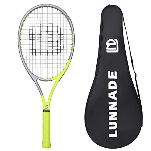 Adults Tennis Racket 27 Inch, Shockproof Carbon Fiber Tennis Racquet Light-Weight, Pre-Strung and Regrip, Suitable for Beginners to Intermediate Players