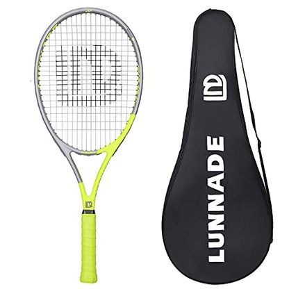 Adults Tennis Racket 27 Inch, Shockproof Carbon Fiber Tennis Racquet Light-Weight, Pre-Strung and Regrip, Suitable for Beginners to Intermediate Players